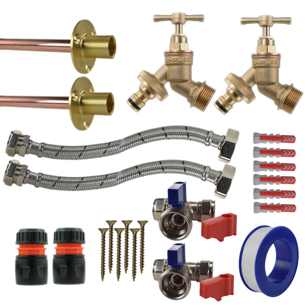 Brass Quick Connect Bib Tap STANDARD Connection Kit x2 for Garden Irrigation Kit