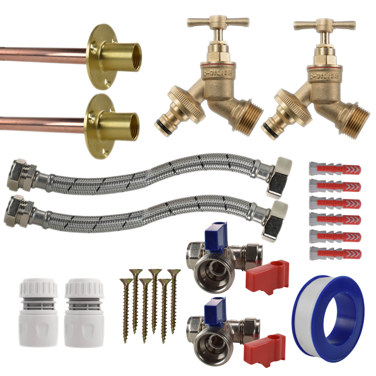 Brass Quick Connect Bib Tap STANDARD Connection Kit x2 for Garden Irrigation Kit