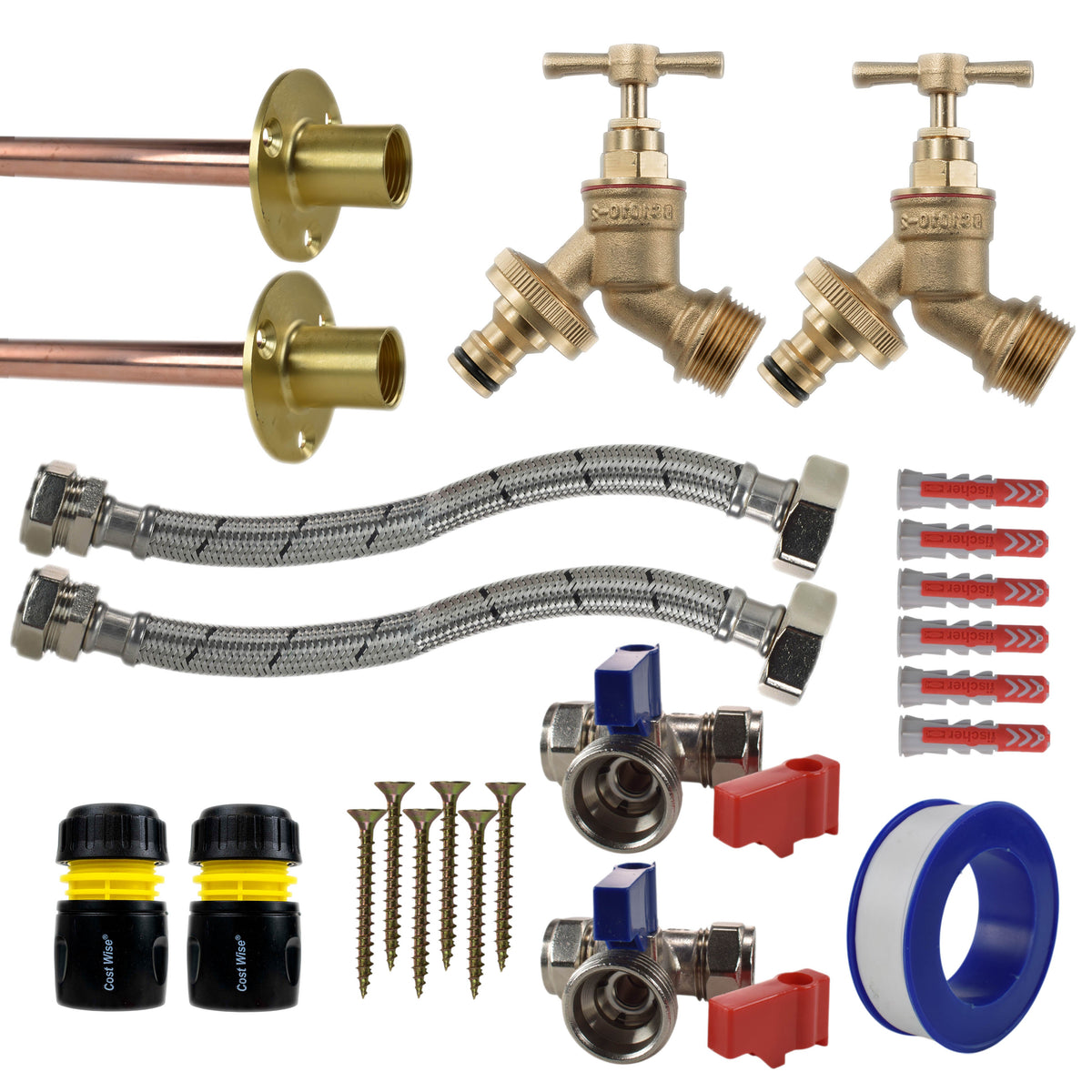 Brass Quick Connect Bib Tap STANDARD Connection Kit x2 for Garden Irrigation Kit