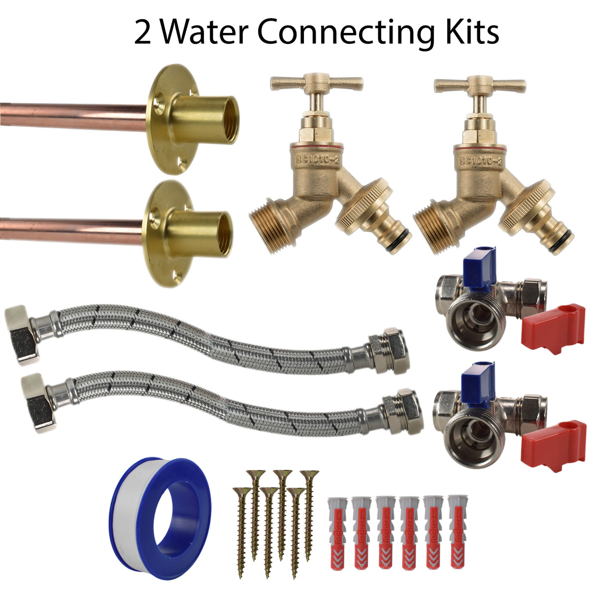Brass Quick Connect Bib Tap STANDARD Connection Kit x2 for Garden Irrigation Kit