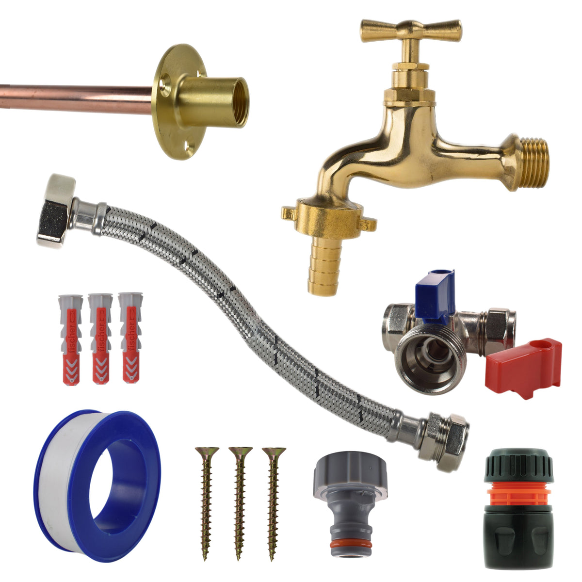 Polished Brass 13mm Barb Tap STANDARD Connection Kit for Drip Irrigation Fitting