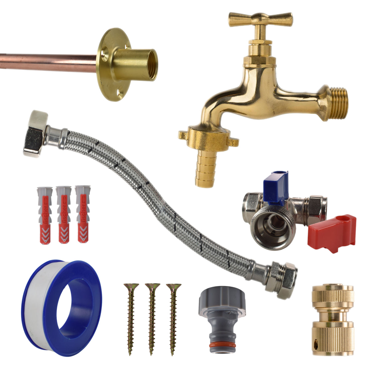 Polished Brass 13mm Barb Tap STANDARD Connection Kit for Drip Irrigation Fitting