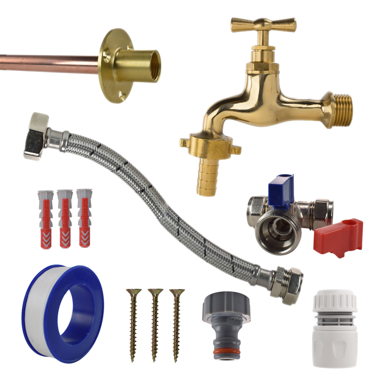 Polished Brass 13mm Barb Tap STANDARD Connection Kit for Drip Irrigation Fitting