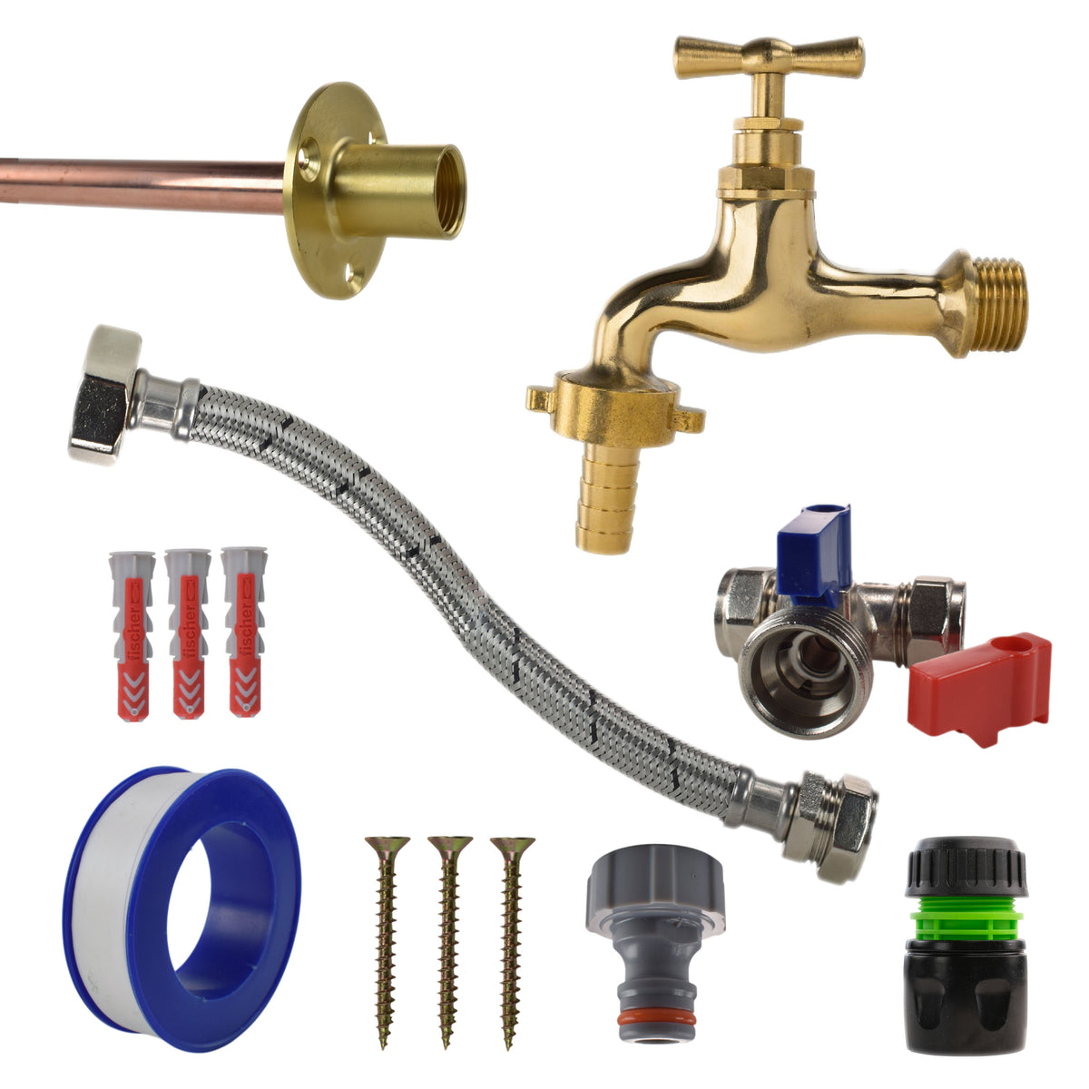 Polished Brass 13mm Barb Tap STANDARD Connection Kit for Drip Irrigation Fitting