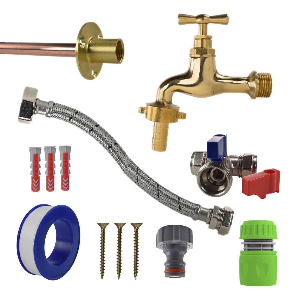 Polished Brass 13mm Barb Tap STANDARD Connection Kit for Drip Irrigation Fitting
