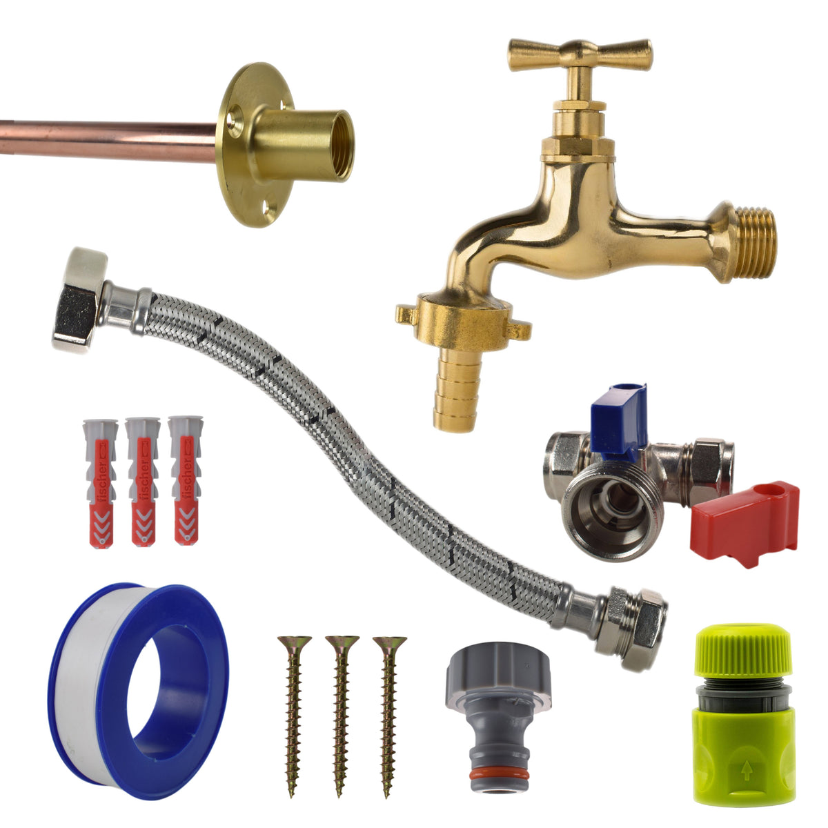 Polished Brass 13mm Barb Tap STANDARD Connection Kit for Drip Irrigation Fitting