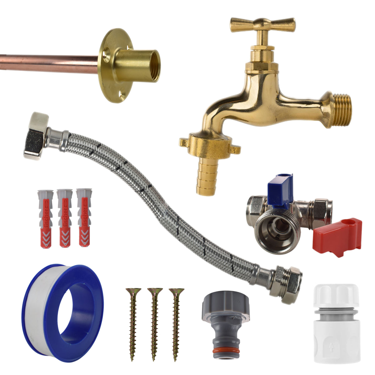 Polished Brass 13mm Barb Tap STANDARD Connection Kit for Drip Irrigation Fitting