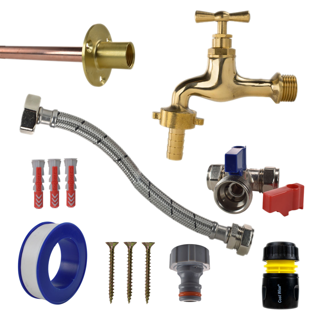 Polished Brass 13mm Barb Tap STANDARD Connection Kit for Drip Irrigation Fitting