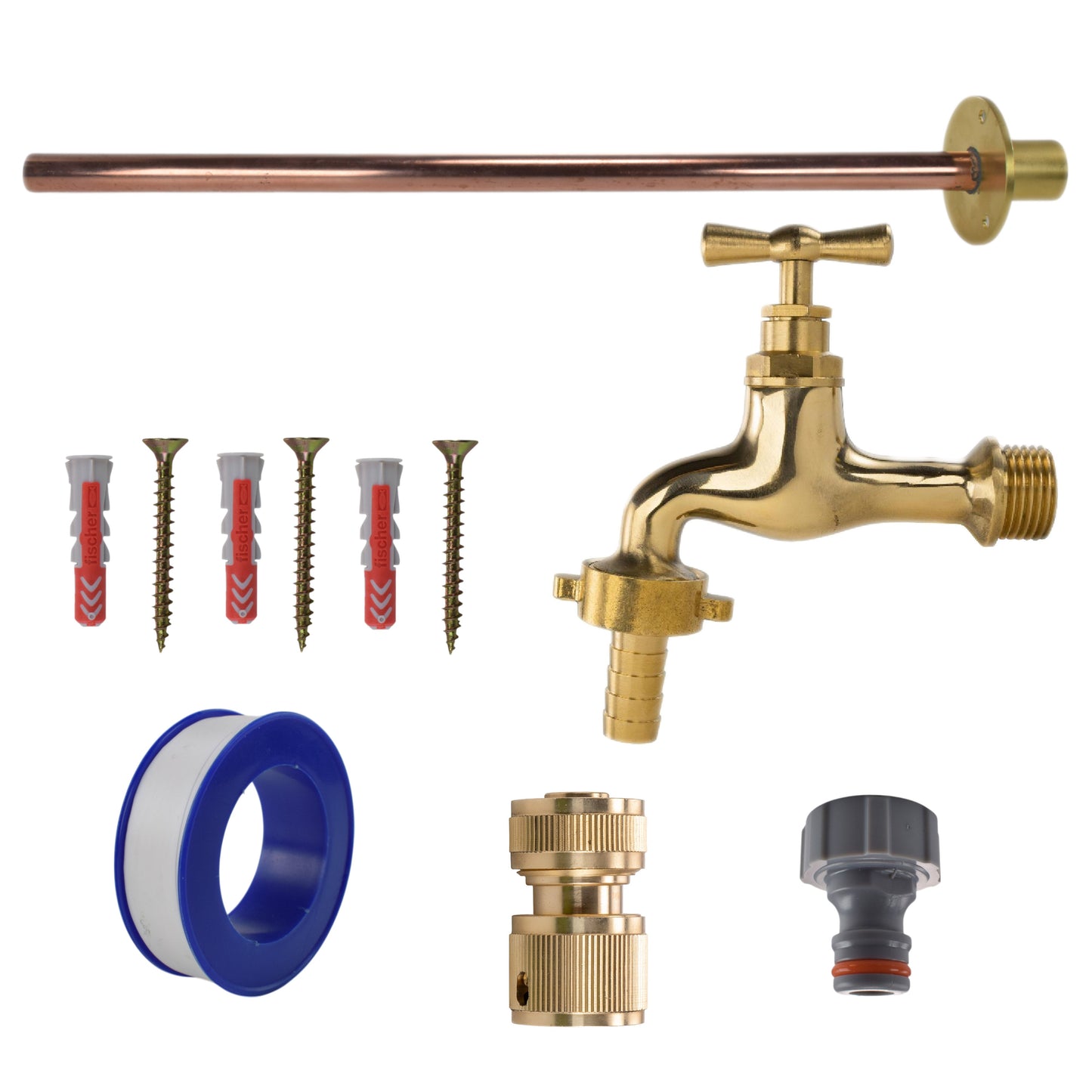 Polished Brass 13mm Barb Tap BASIC Connection Kit Hose Connector Set Tap Adapter