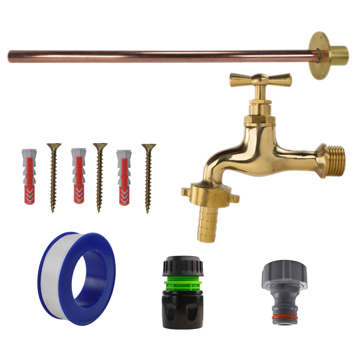 Polished Brass 13mm Barb Tap BASIC Connection Kit Hose Connector Set Tap Adapter