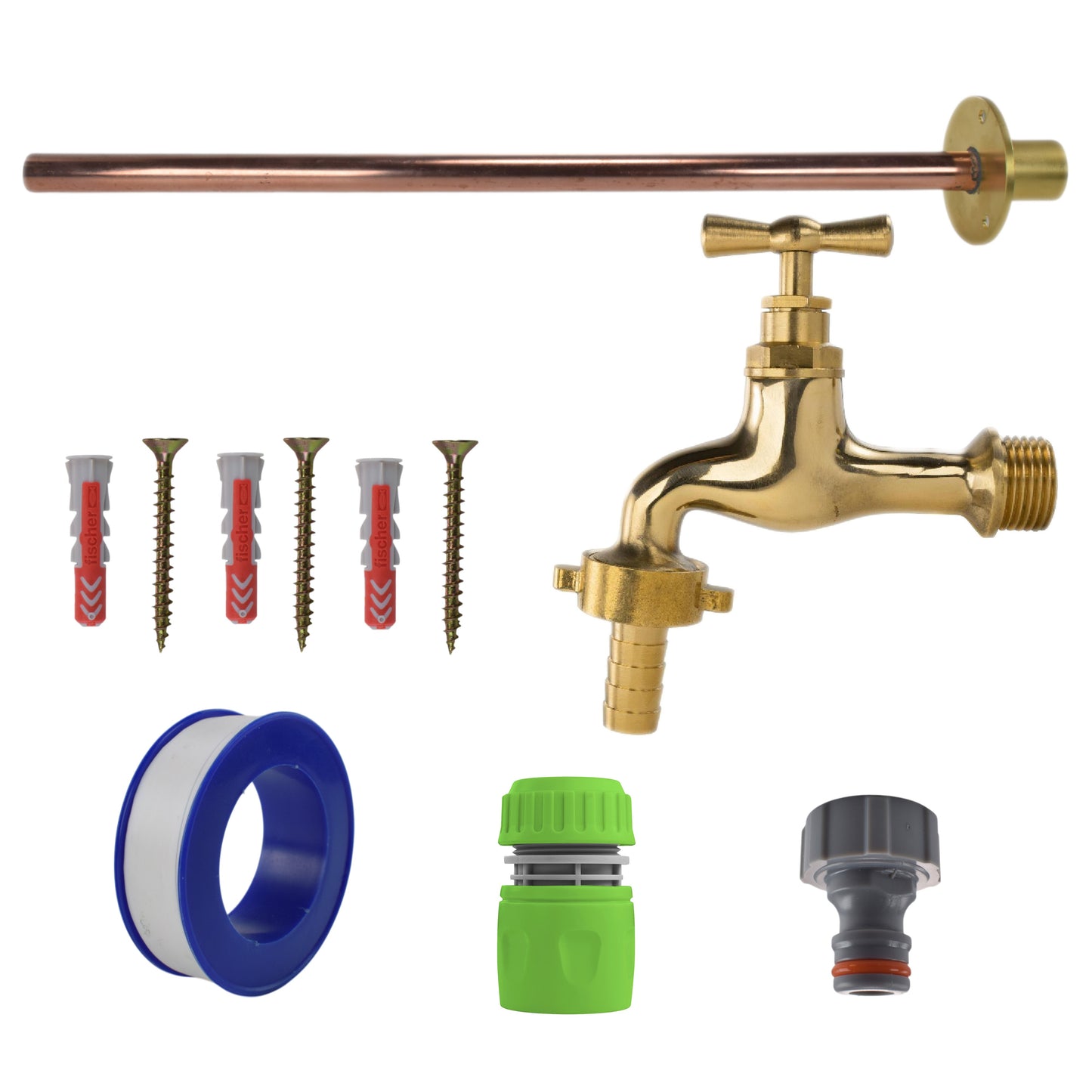 Polished Brass 13mm Barb Tap BASIC Connection Kit Hose Connector Set Tap Adapter