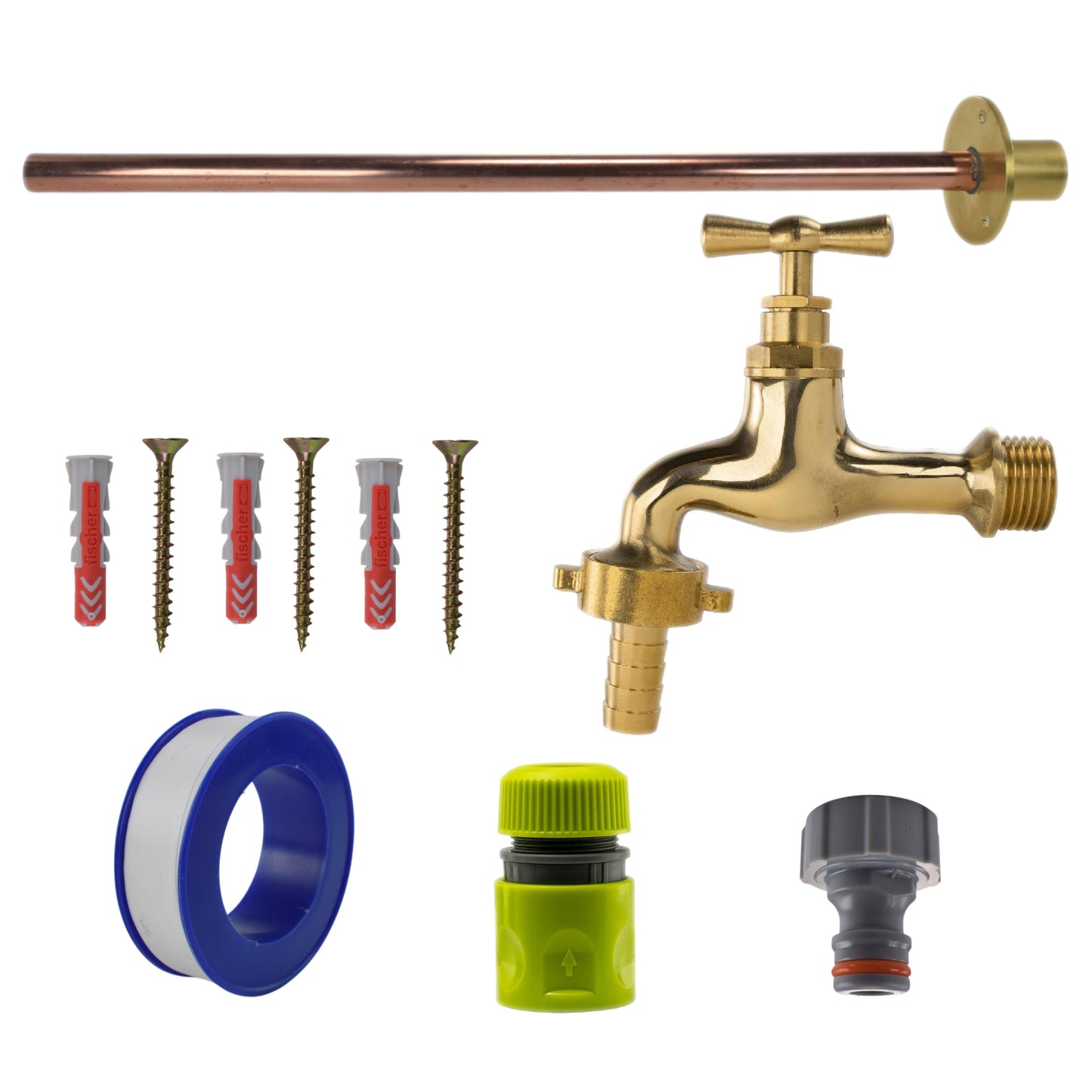 Polished Brass 13mm Barb Tap BASIC Connection Kit Hose Connector Set Tap Adapter