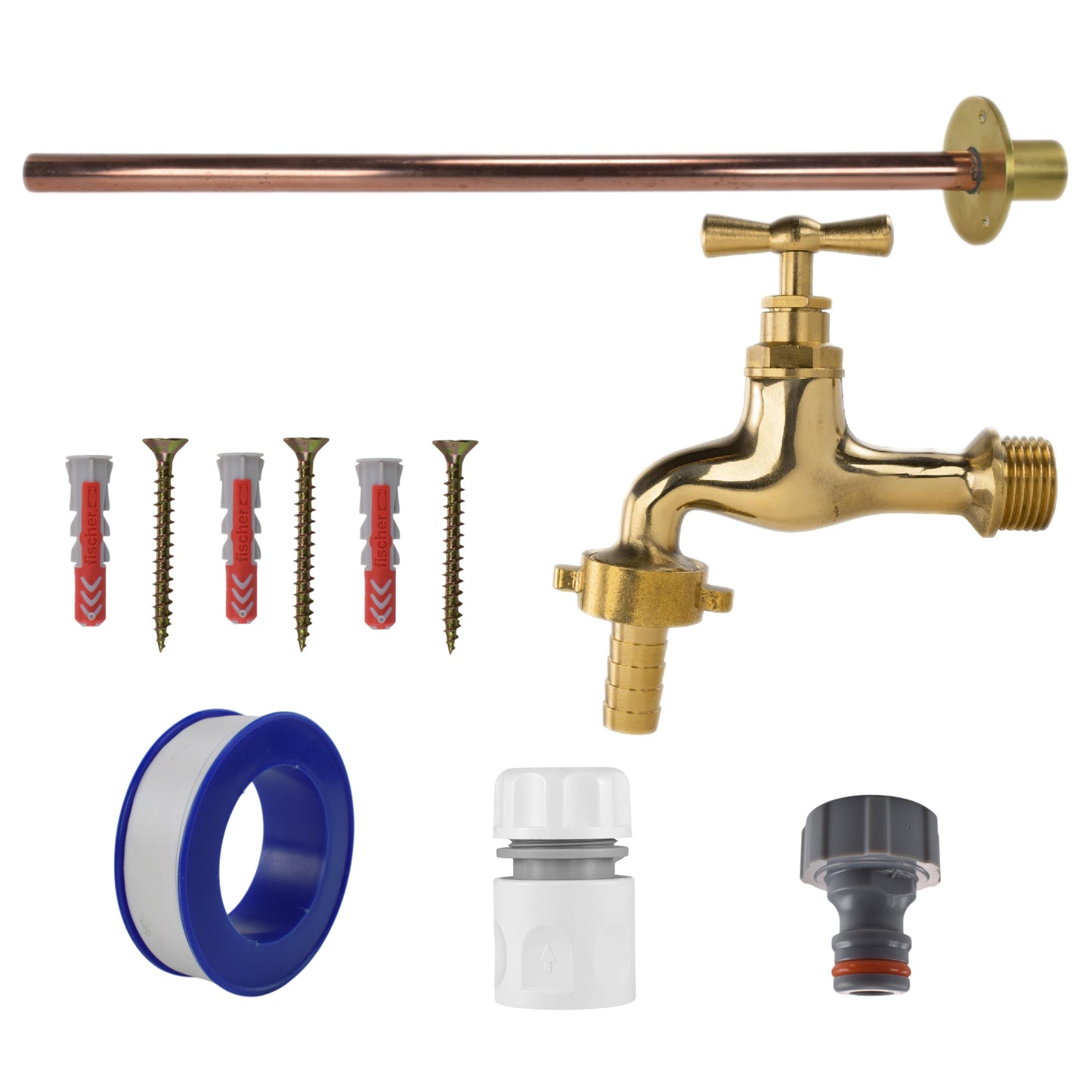 Polished Brass 13mm Barb Tap BASIC Connection Kit Hose Connector Set Tap Adapter