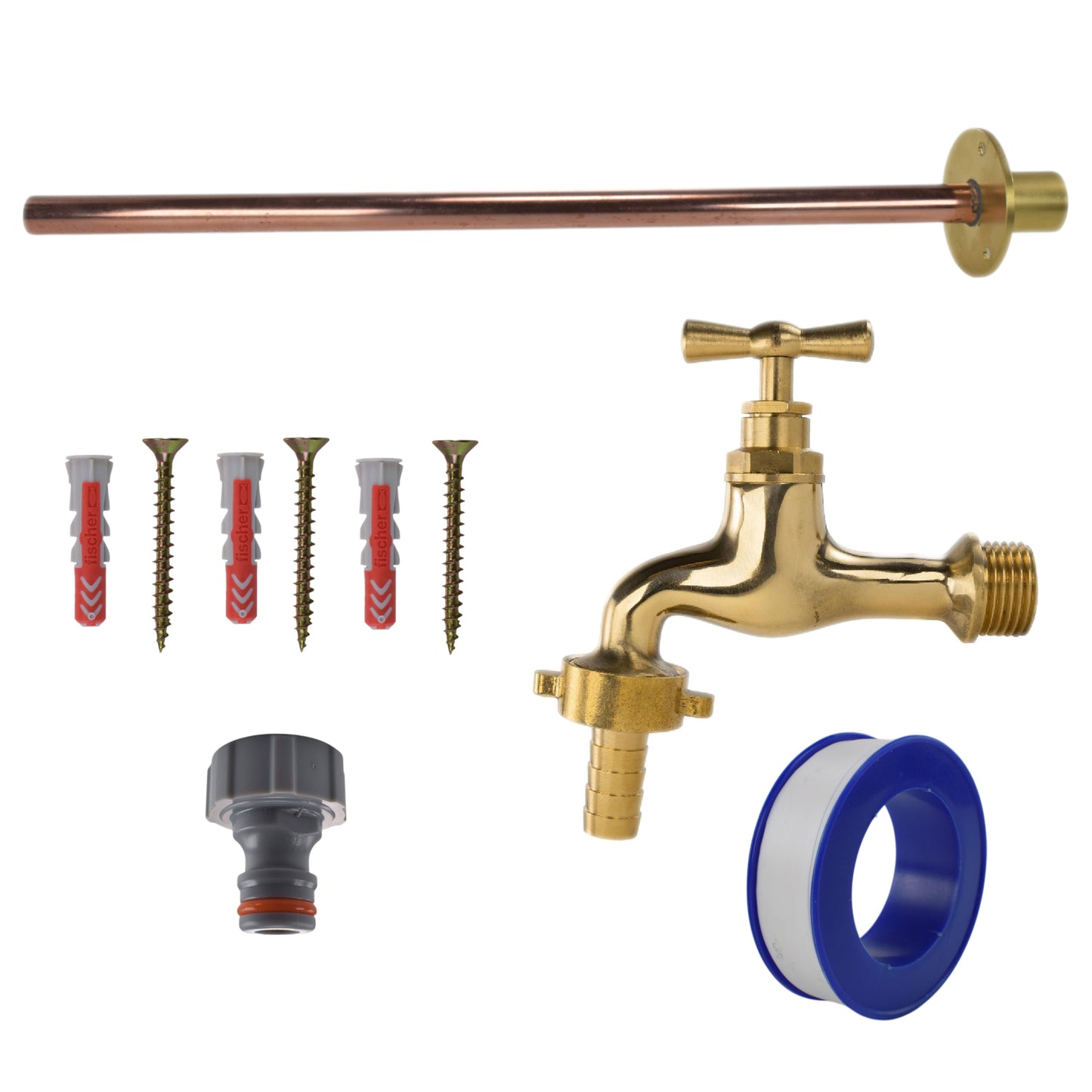 Polished Brass 13mm Barb Tap BASIC Connection Kit Hose Connector Set Tap Adapter