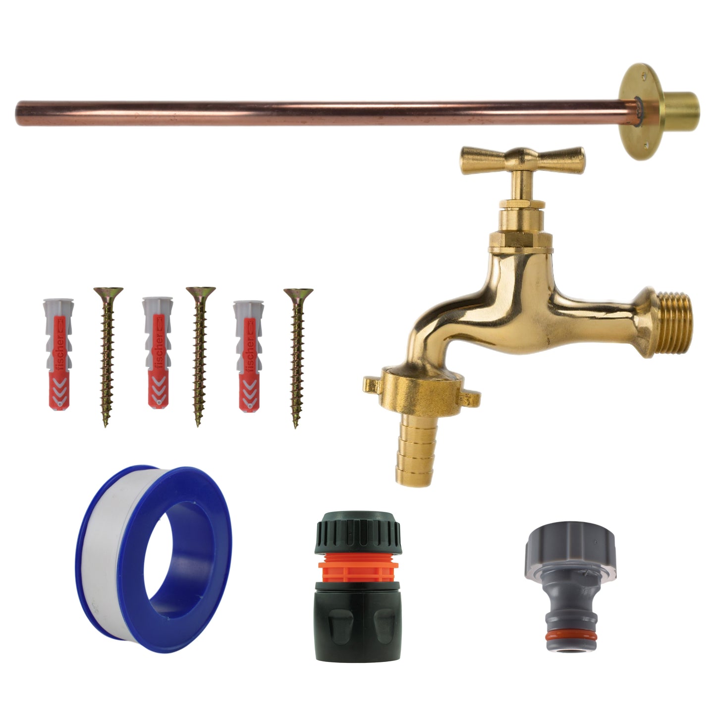 Polished Brass 13mm Barb Tap BASIC Connection Kit Hose Connector Set Tap Adapter