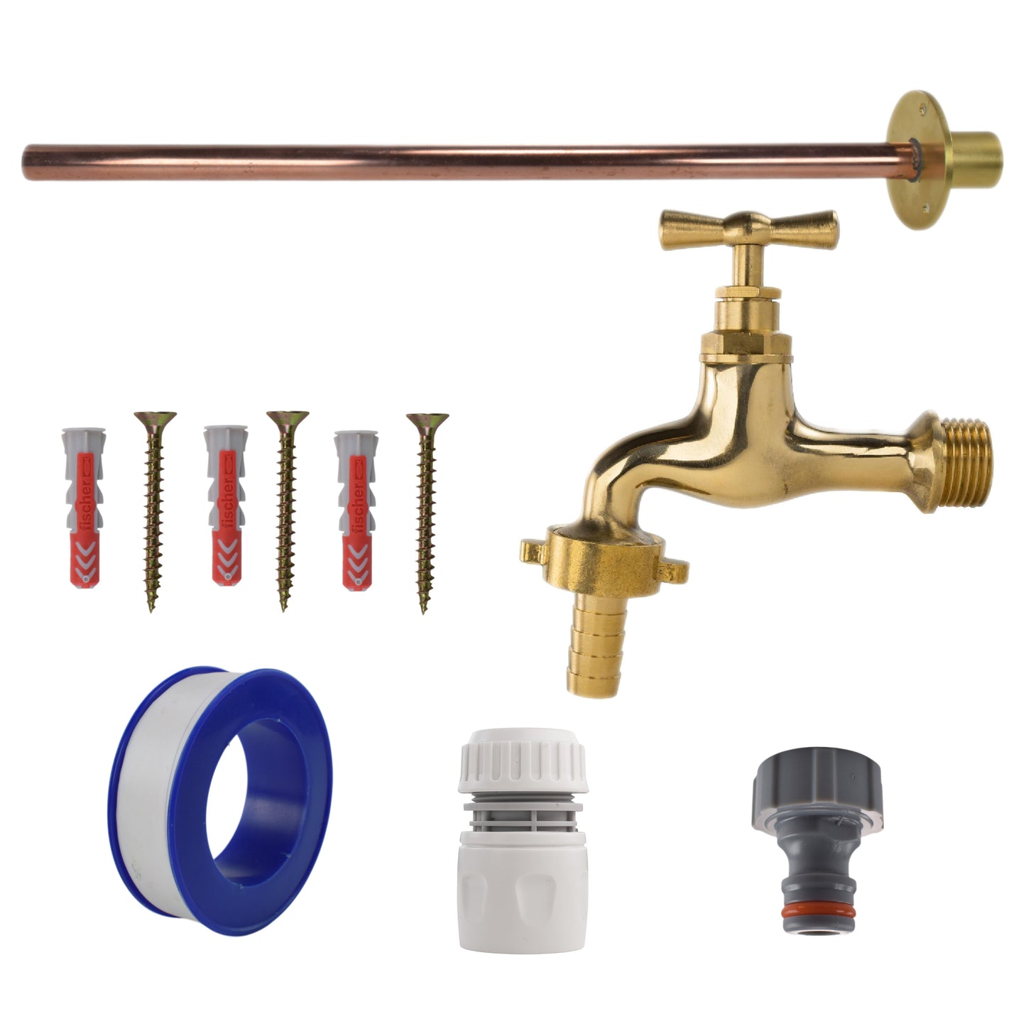 Polished Brass 13mm Barb Tap BASIC Connection Kit Hose Connector Set Tap Adapter