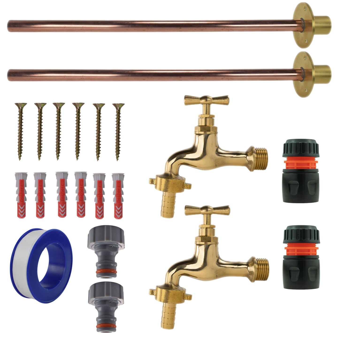Polished Brass 13mm Barb Tap BASIC Connection Kit x2 for Drip Irrigation Fitting