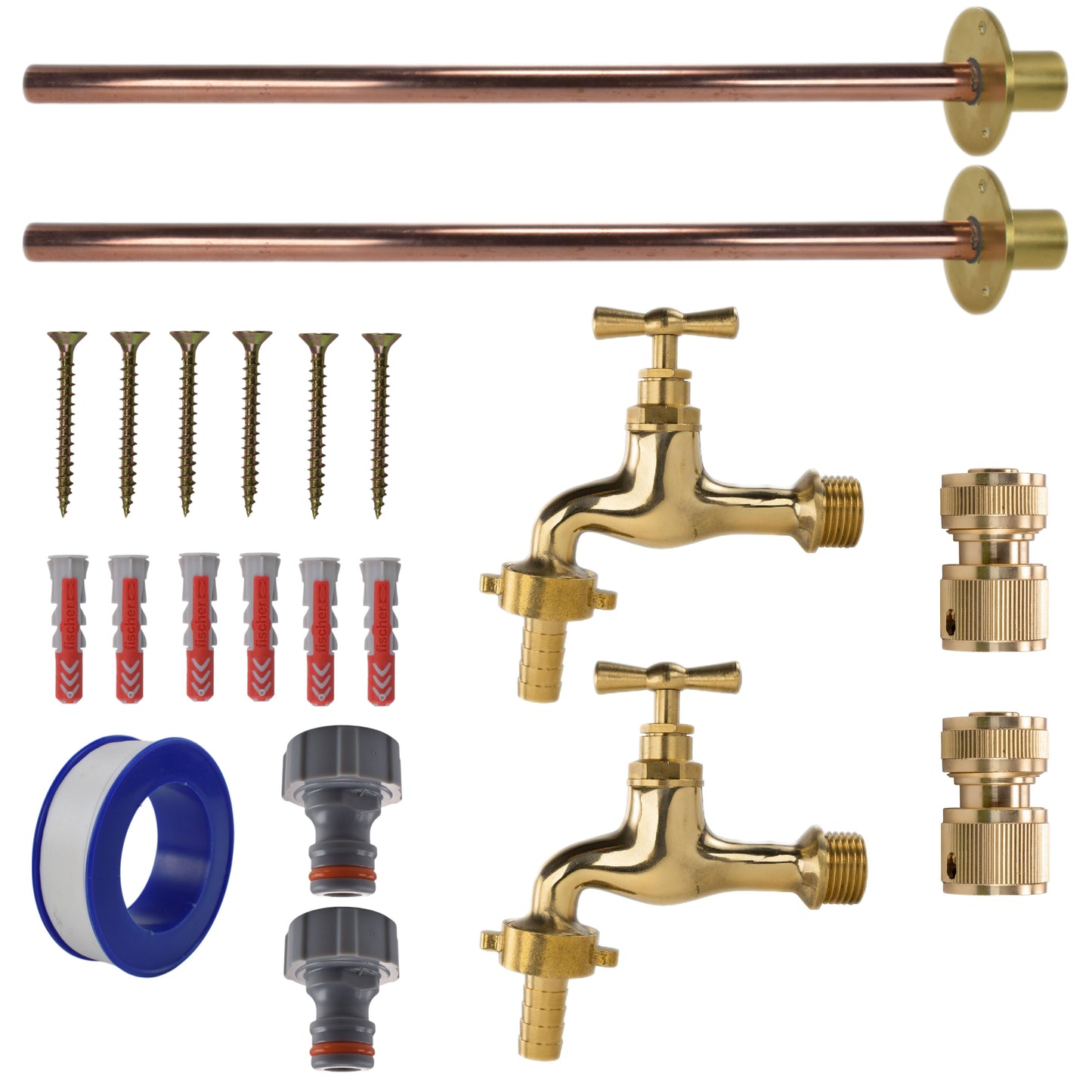 Polished Brass 13mm Barb Tap BASIC Connection Kit x2 for Drip Irrigation Fitting