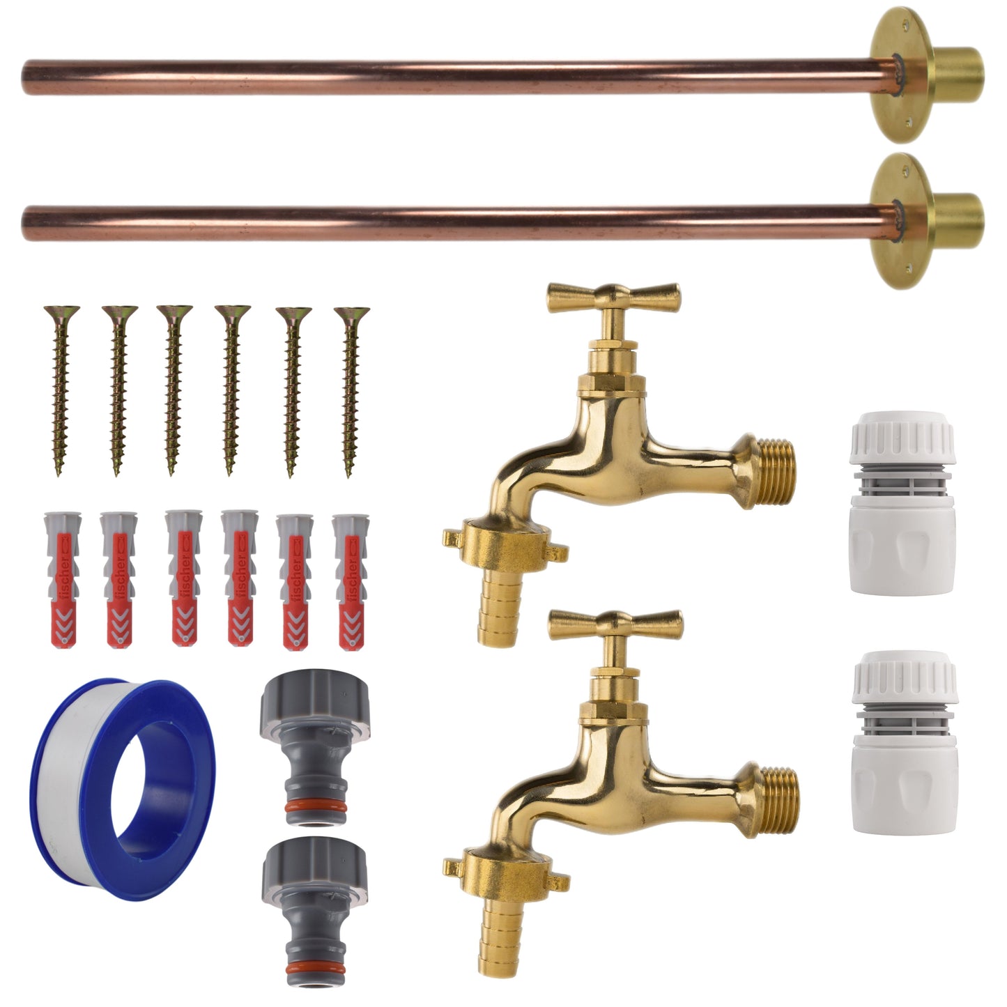 Polished Brass 13mm Barb Tap BASIC Connection Kit x2 for Drip Irrigation Fitting