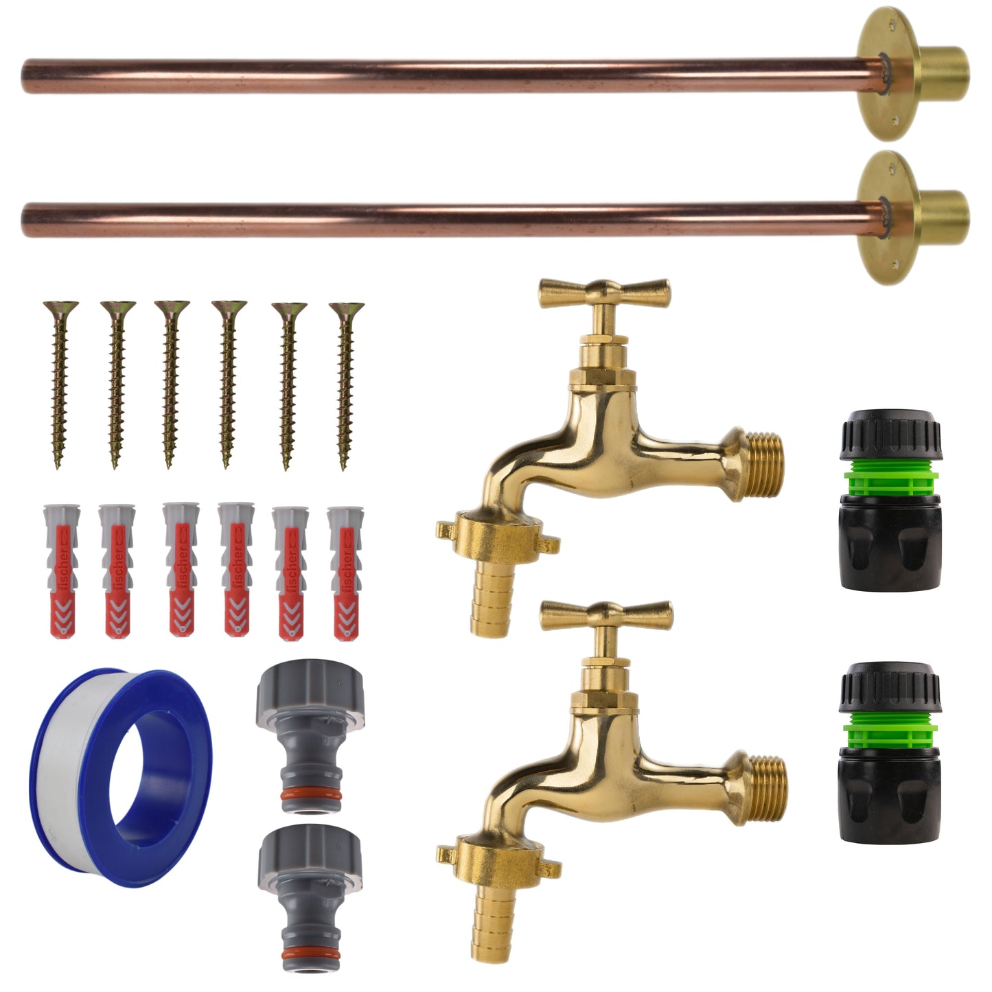 Polished Brass 13mm Barb Tap BASIC Connection Kit x2 for Drip Irrigation Fitting