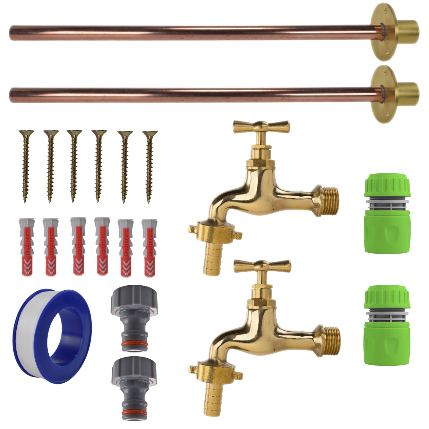 Polished Brass 13mm Barb Tap BASIC Connection Kit x2 for Drip Irrigation Fitting