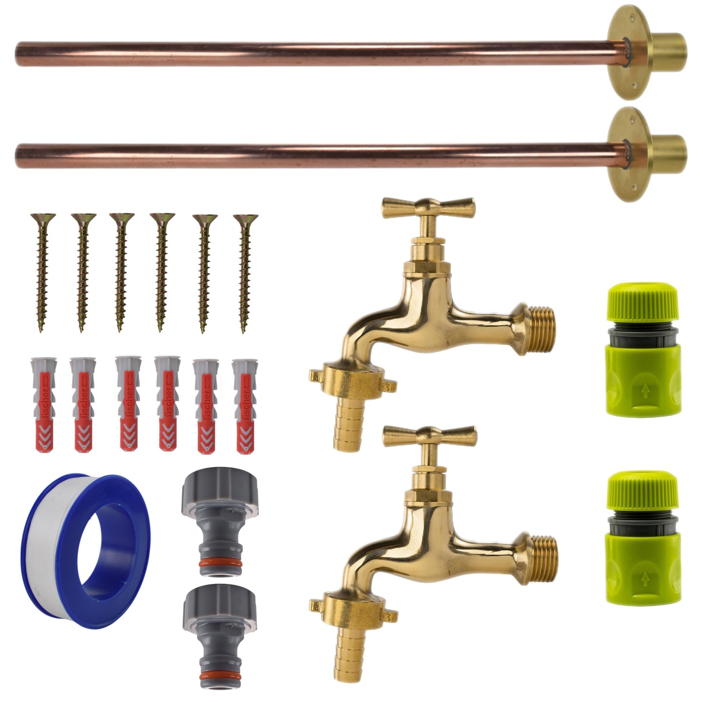 Polished Brass 13mm Barb Tap BASIC Connection Kit x2 for Drip Irrigation Fitting