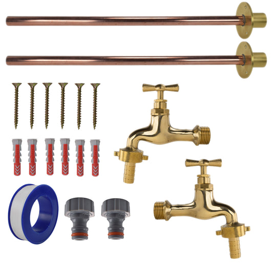 Polished Brass 13mm Barb Tap BASIC Connection Kit x2 for Drip Irrigation Fitting