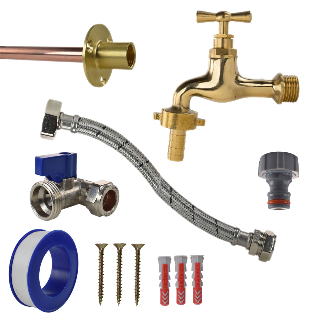 Polished Brass 13mm Barb Tap STANDARD Connection Kit for Drip Irrigation Fitting