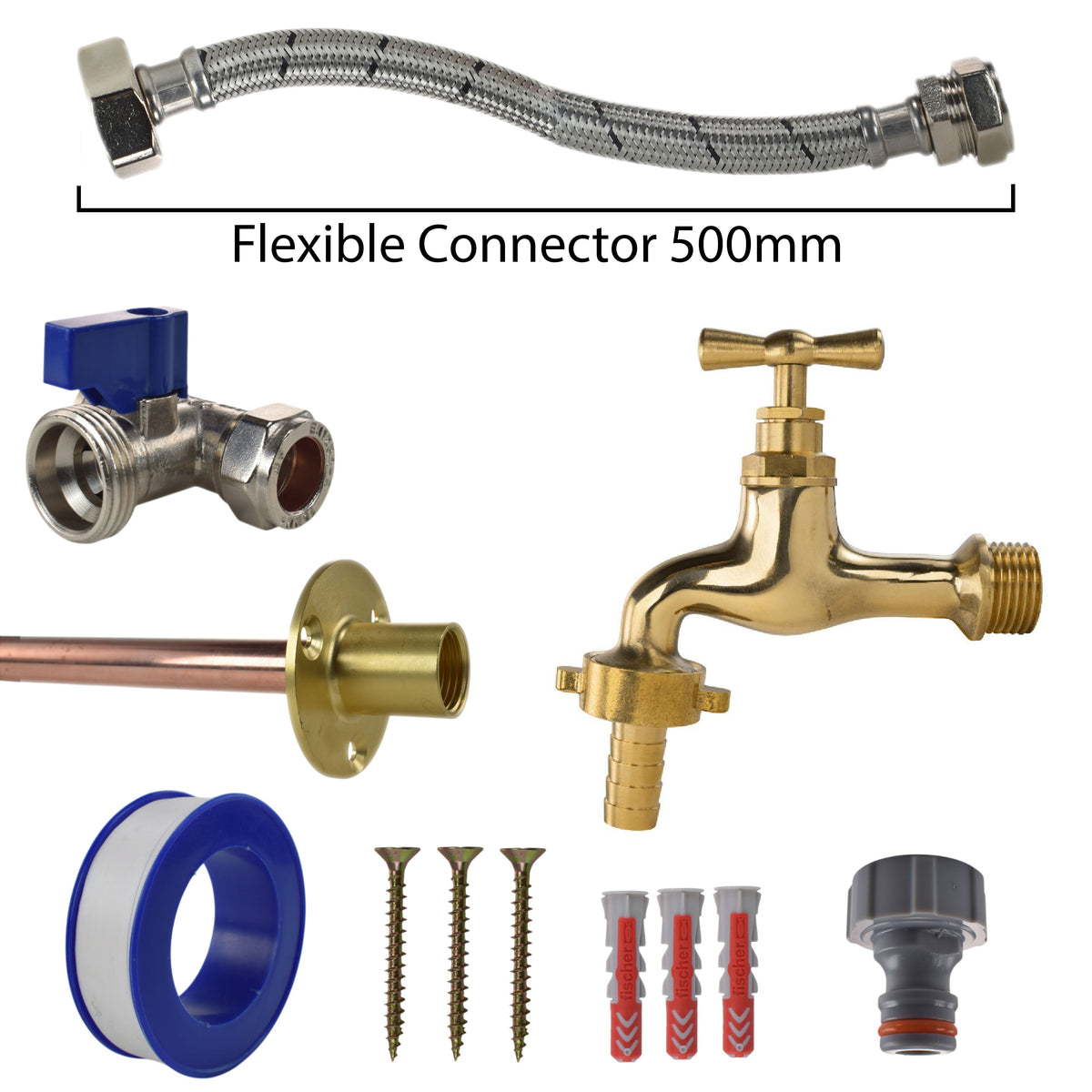 Polished Brass 13mm Barb Tap STANDARD Connection Kit for Drip Irrigation Fitting