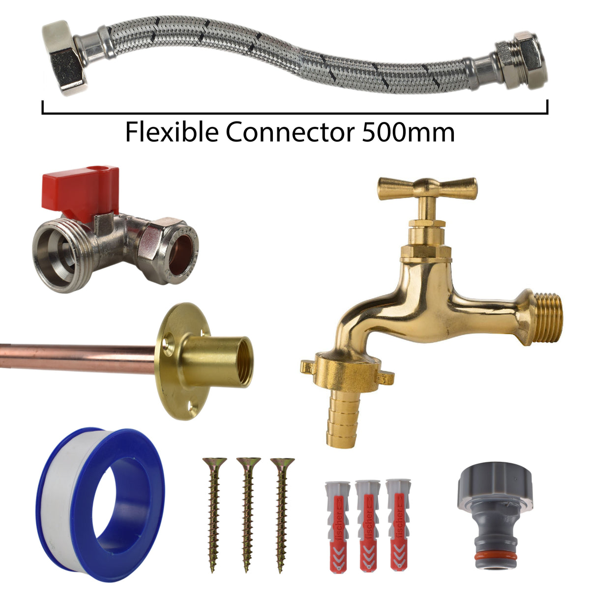 Polished Brass 13mm Barb Tap STANDARD Connection Kit for Drip Irrigation Fitting