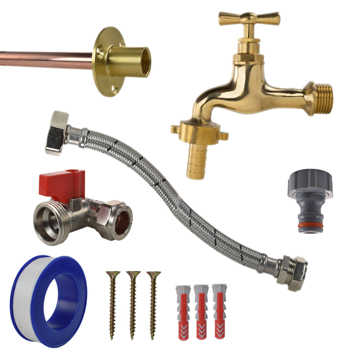 Polished Brass 13mm Barb Tap STANDARD Connection Kit for Drip Irrigation Fitting