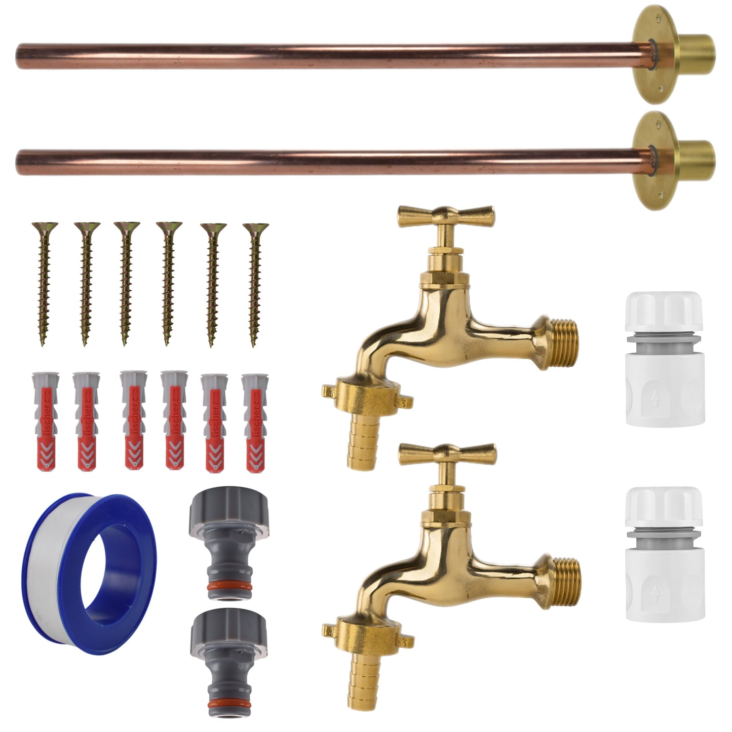 Polished Brass 13mm Barb Tap BASIC Connection Kit x2 for Drip Irrigation Fitting