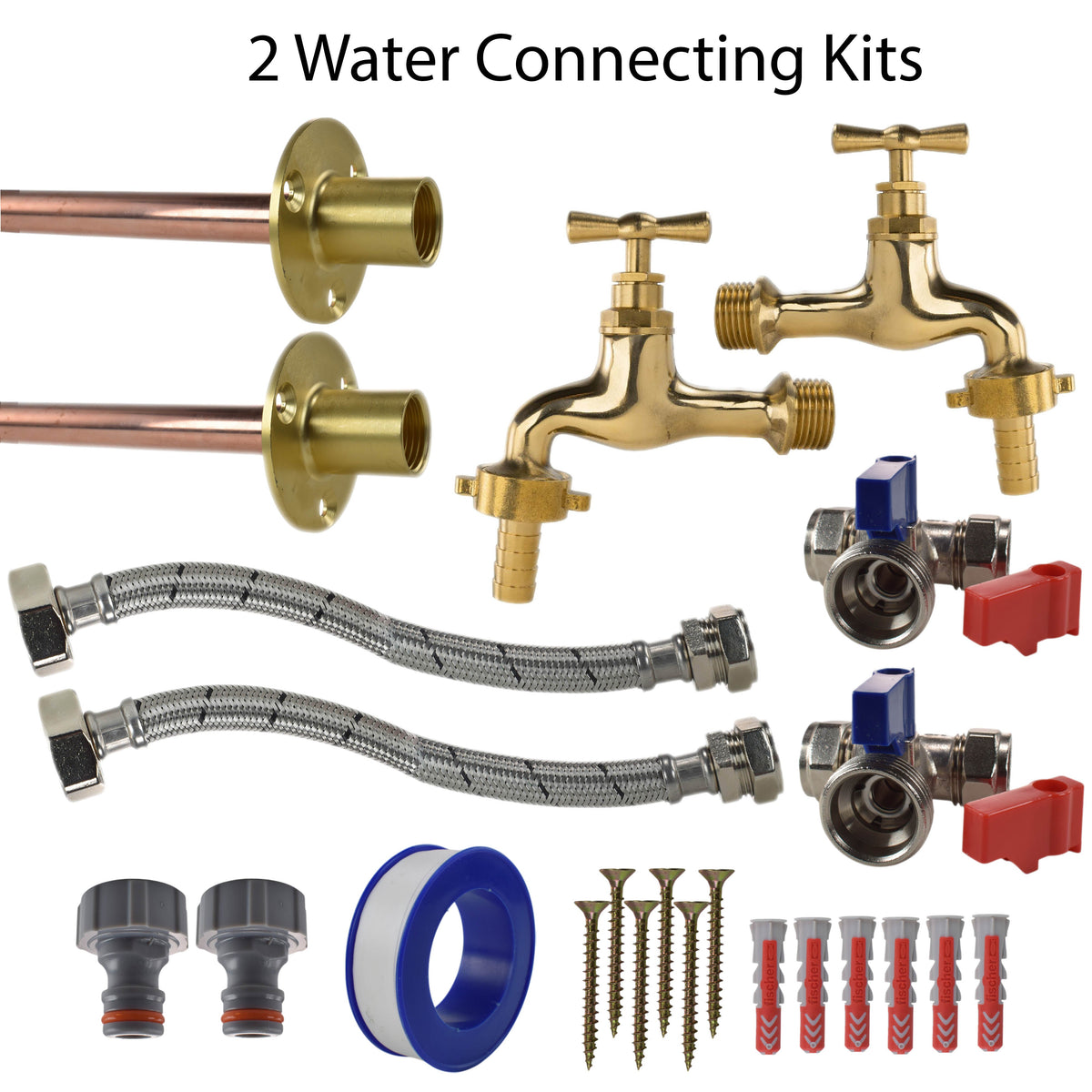 Polished Brass 13mm Barb Tap STANDARD Connection Kit x2 for Outdoor Watering Kit