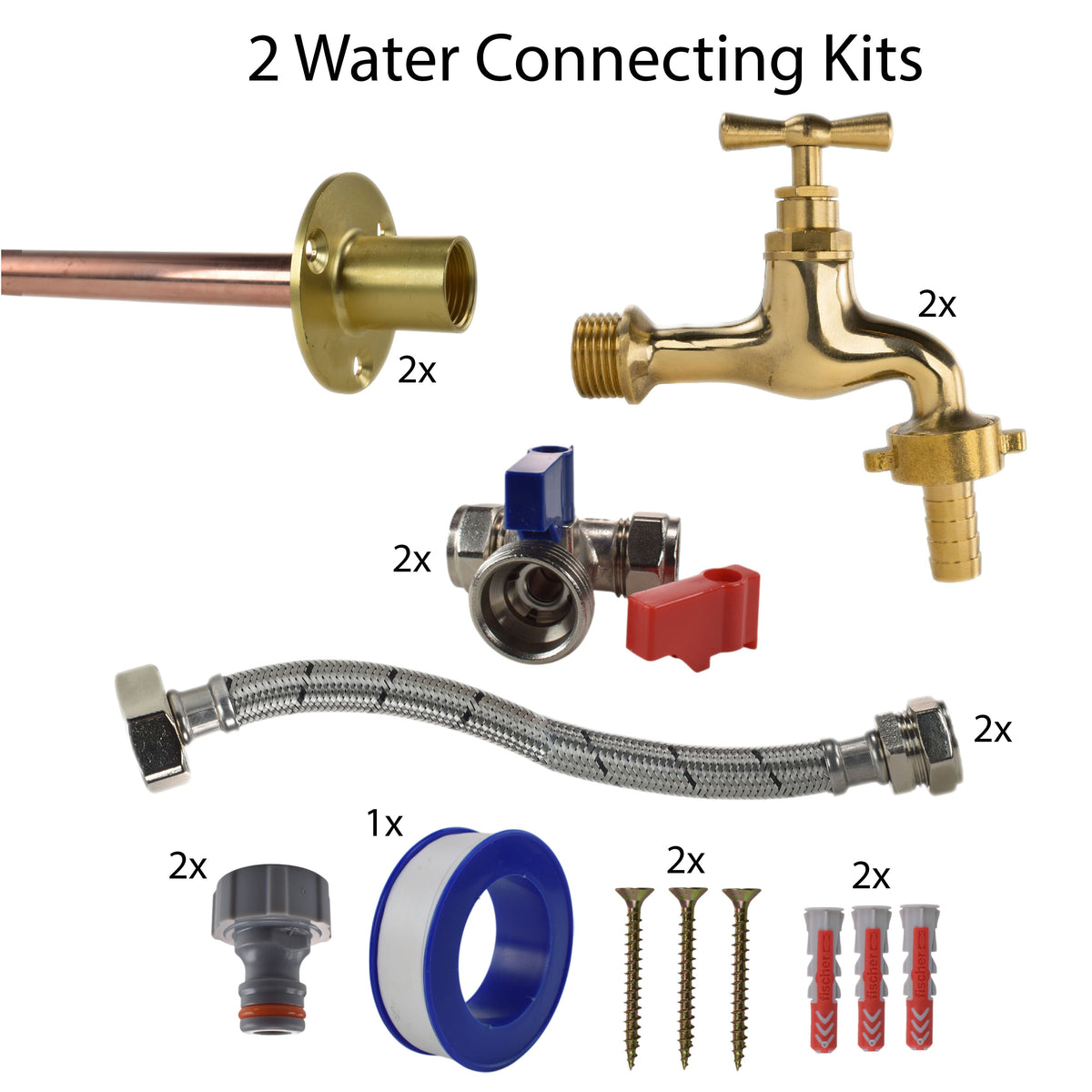 Polished Brass 13mm Barb Tap STANDARD Connection Kit x2 for Outdoor Watering Kit