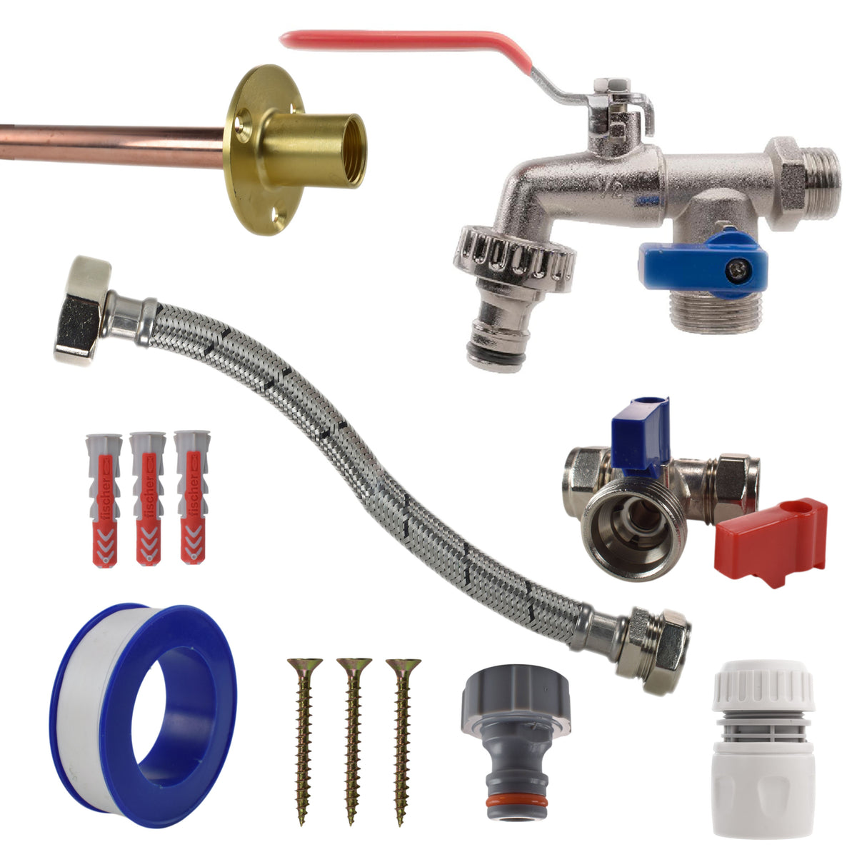 Double Lever Tap STANDARD Connection Kit Outdoor Watering Kit Hose Connector Set