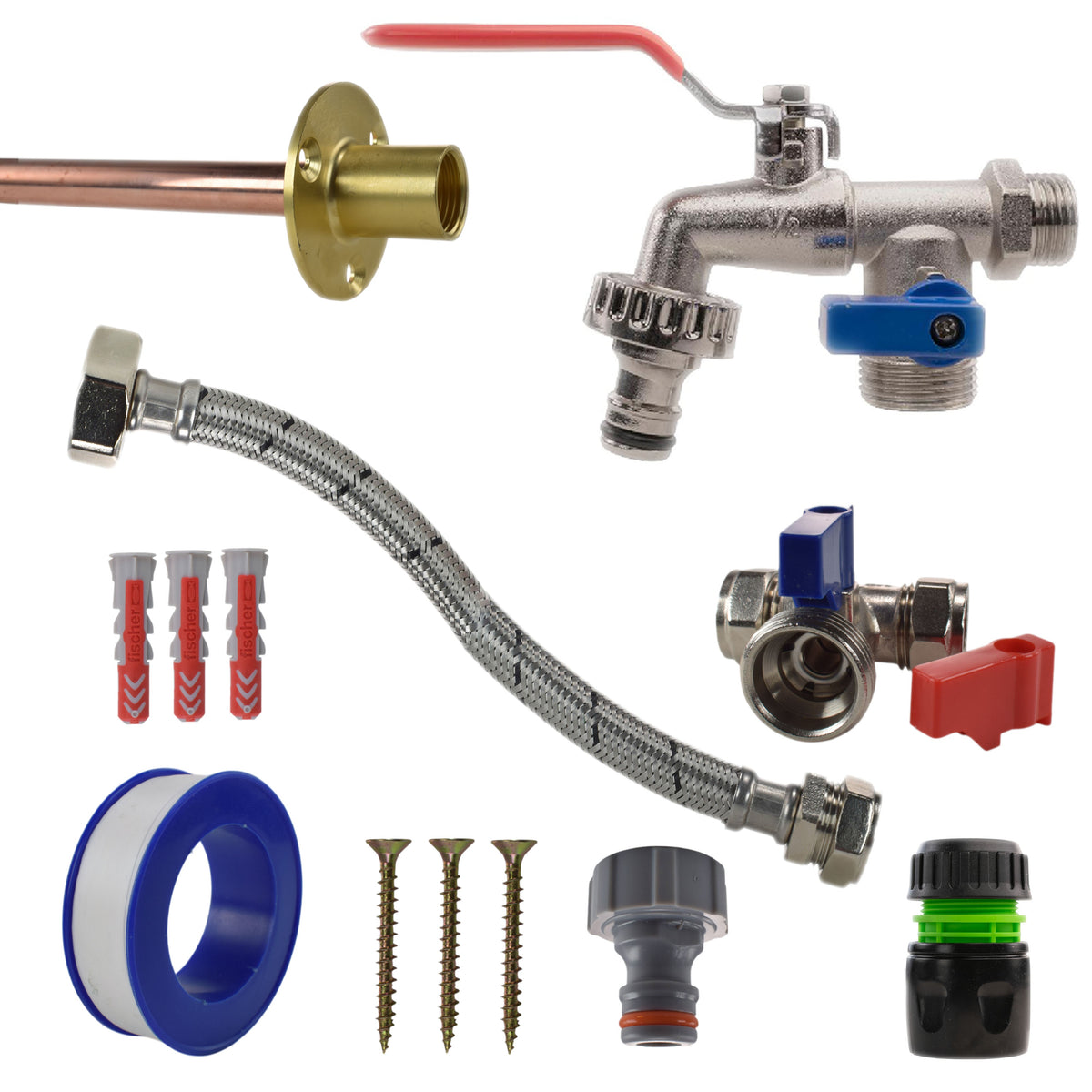 Double Lever Tap STANDARD Connection Kit Outdoor Watering Kit Hose Connector Set