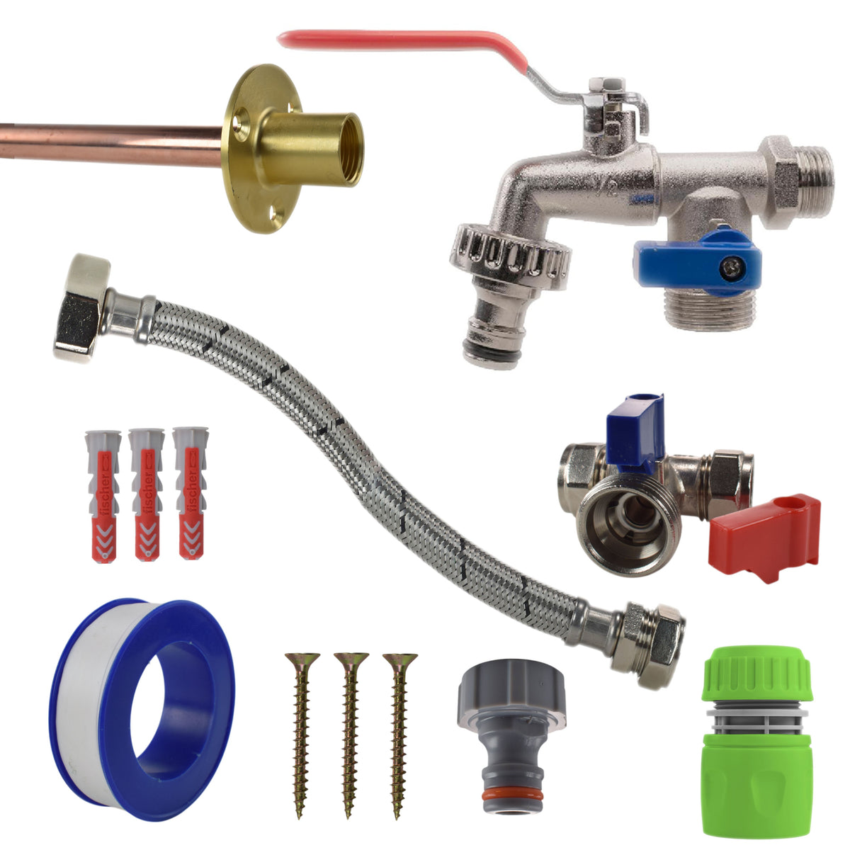 Double Lever Tap STANDARD Connection Kit Outdoor Watering Kit Hose Connector Set