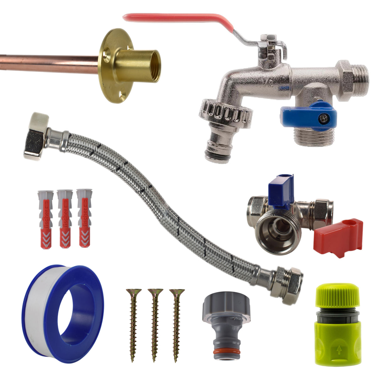 Double Lever Tap STANDARD Connection Kit Outdoor Watering Kit Hose Connector Set