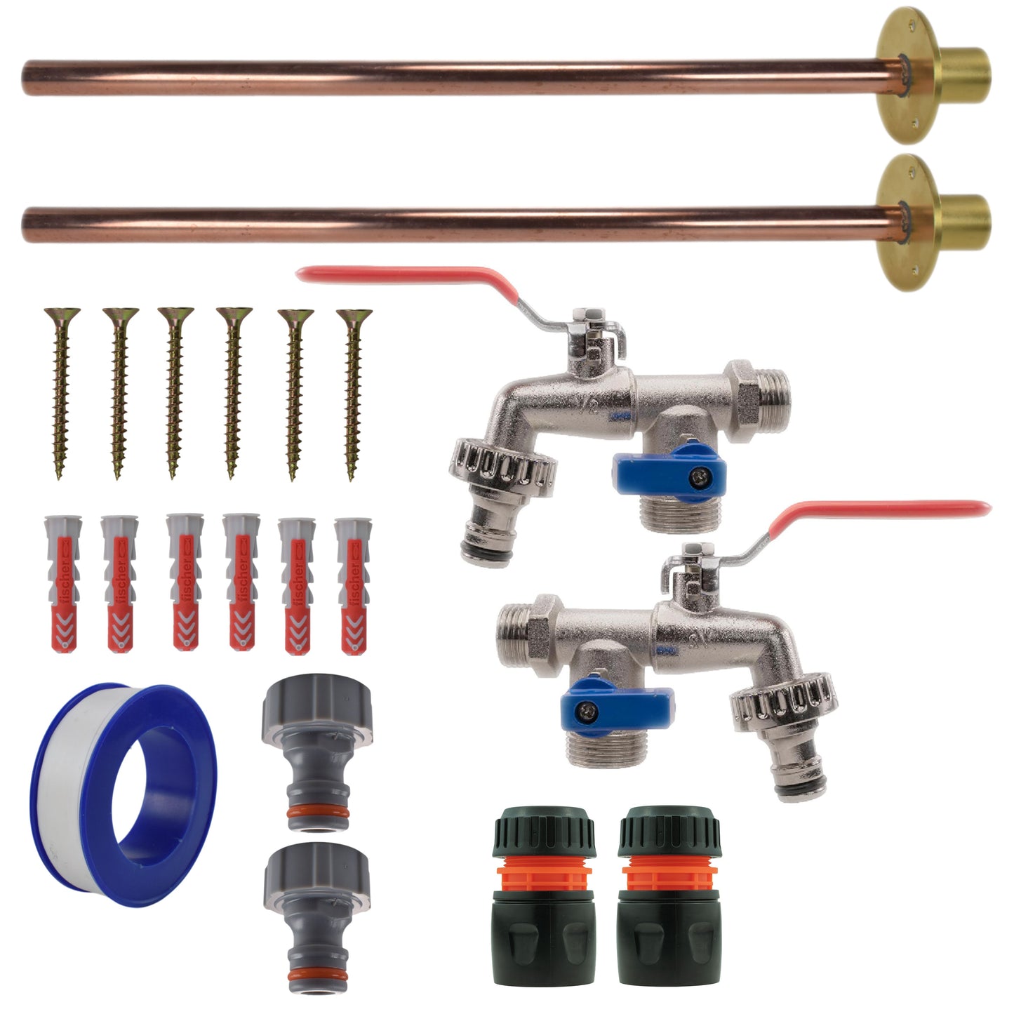 Double Lever Tap BASIC Connection Kit x2 Outdoor Watering Kit Hose Connector Set
