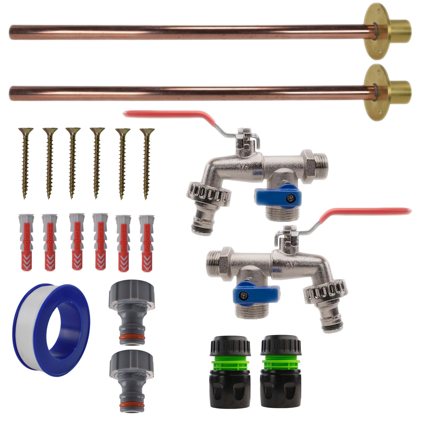 Double Lever Tap BASIC Connection Kit x2 Outdoor Watering Kit Hose Connector Set