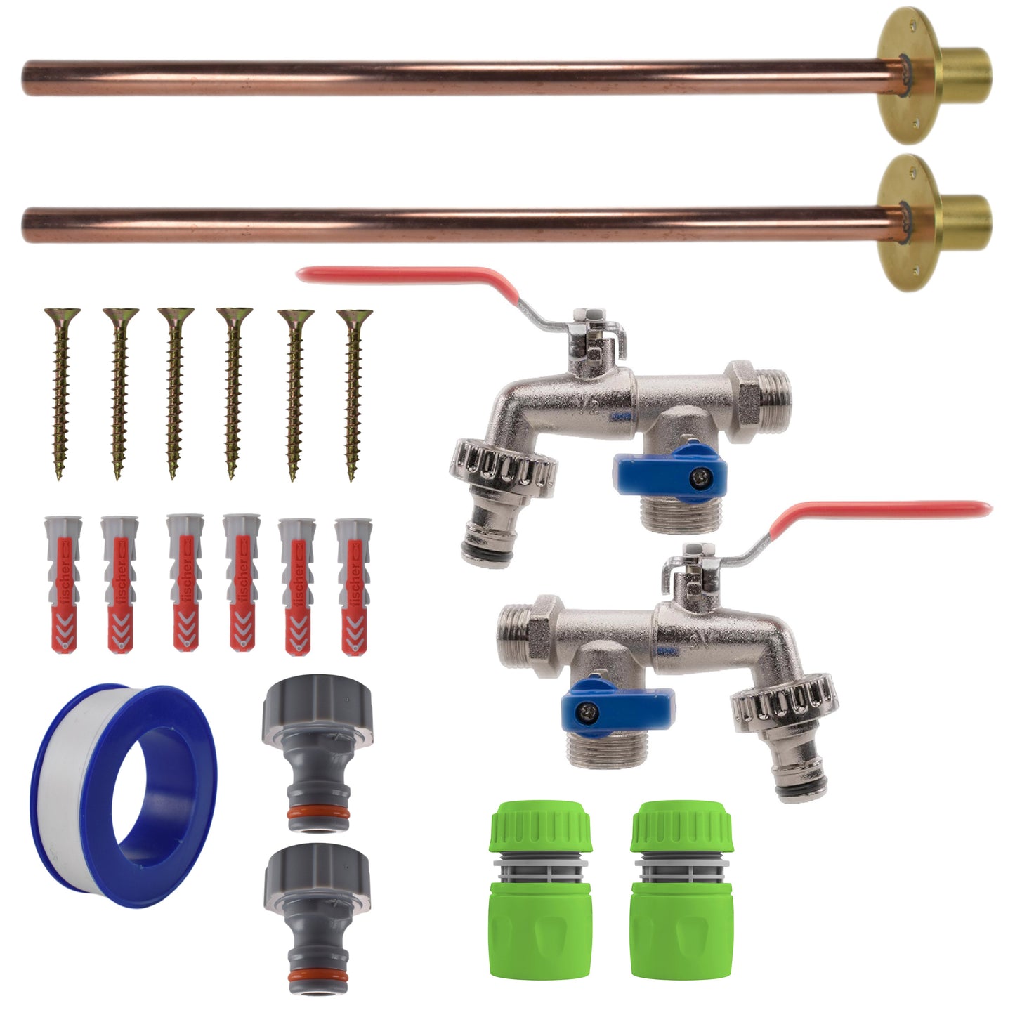 Double Lever Tap BASIC Connection Kit x2 Outdoor Watering Kit Hose Connector Set