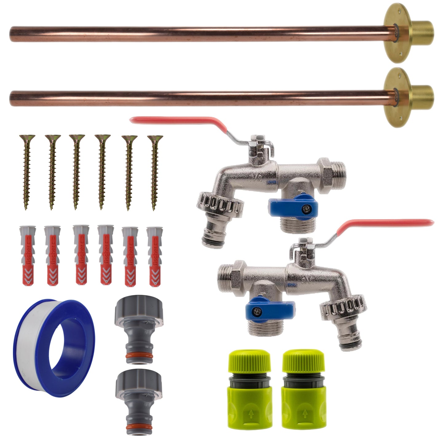 Double Lever Tap BASIC Connection Kit x2 Outdoor Watering Kit Hose Connector Set