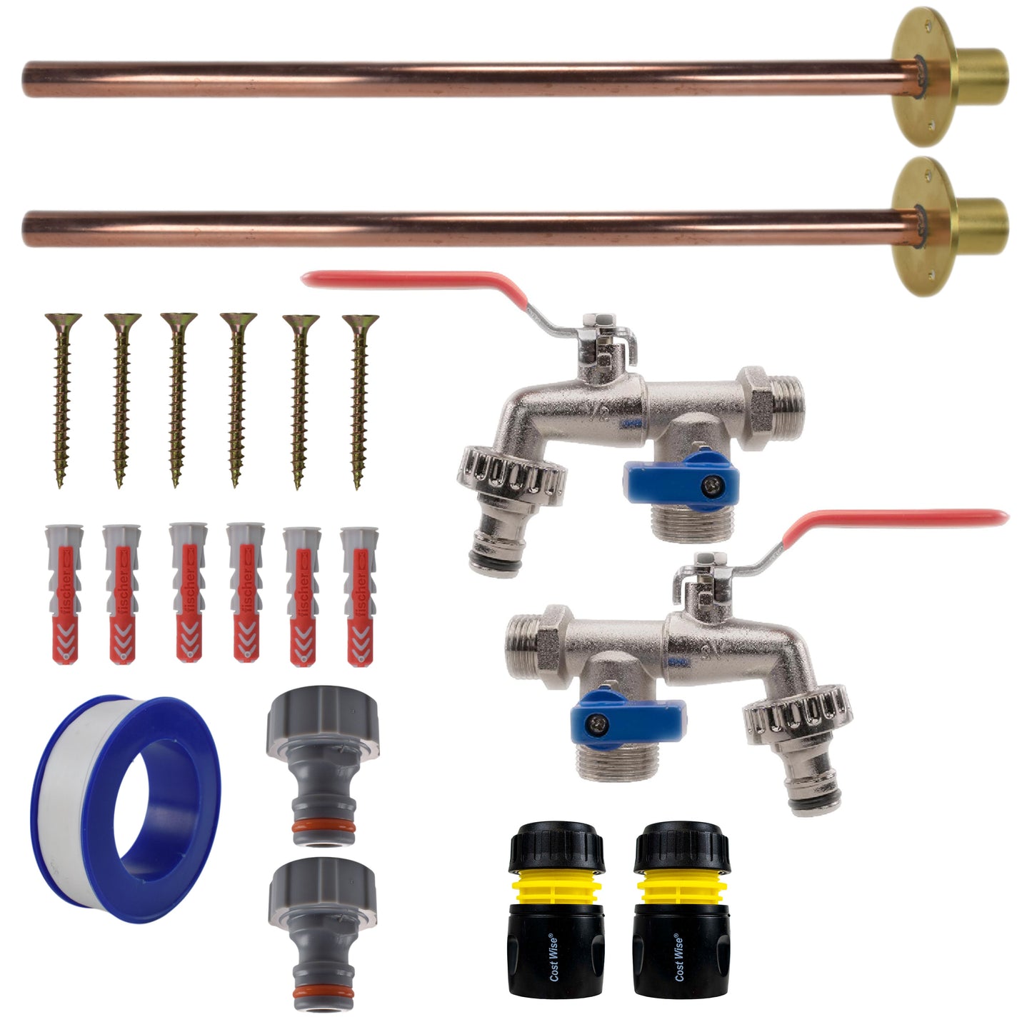 Double Lever Tap BASIC Connection Kit x2 Outdoor Watering Kit Hose Connector Set