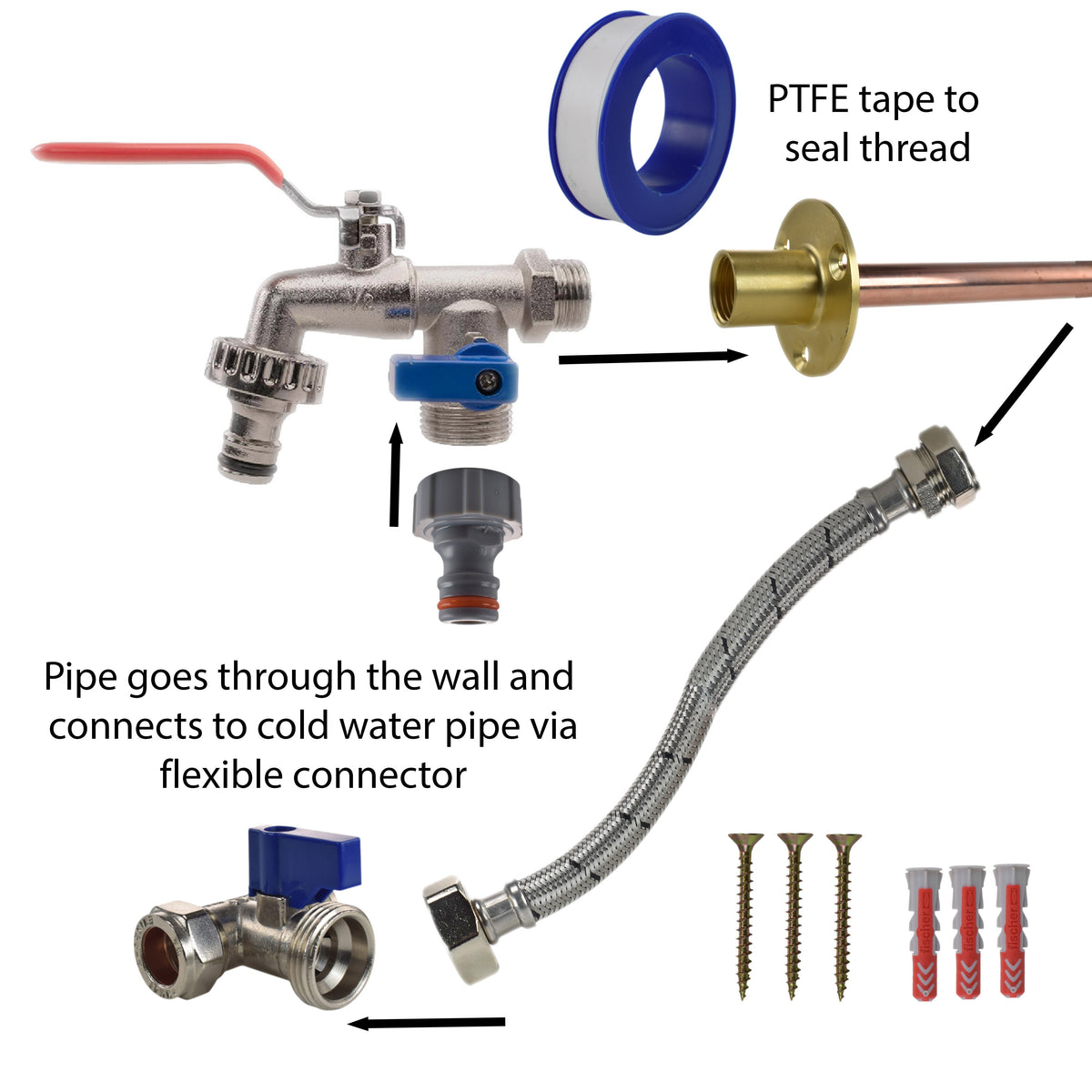 Double Lever Tap STANDARD Connection Kit Outdoor Watering Kit Hose Connector Set
