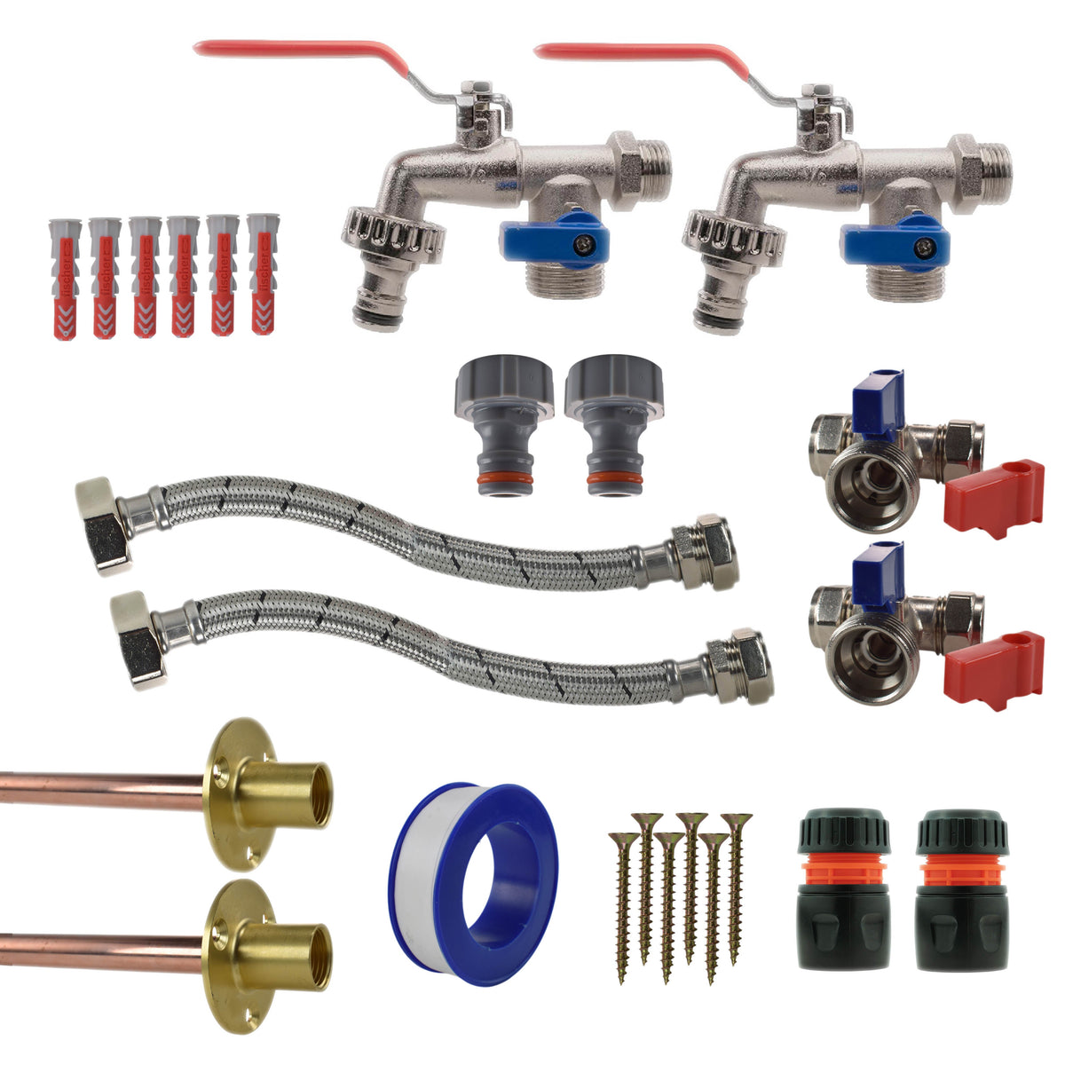 Double Lever Tap STANDARD Connection Kit x2 Garden Hose Pipe Brass Water Fitting
