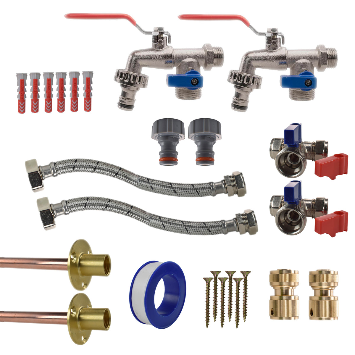Double Lever Tap STANDARD Connection Kit x2 Garden Hose Pipe Brass Water Fitting