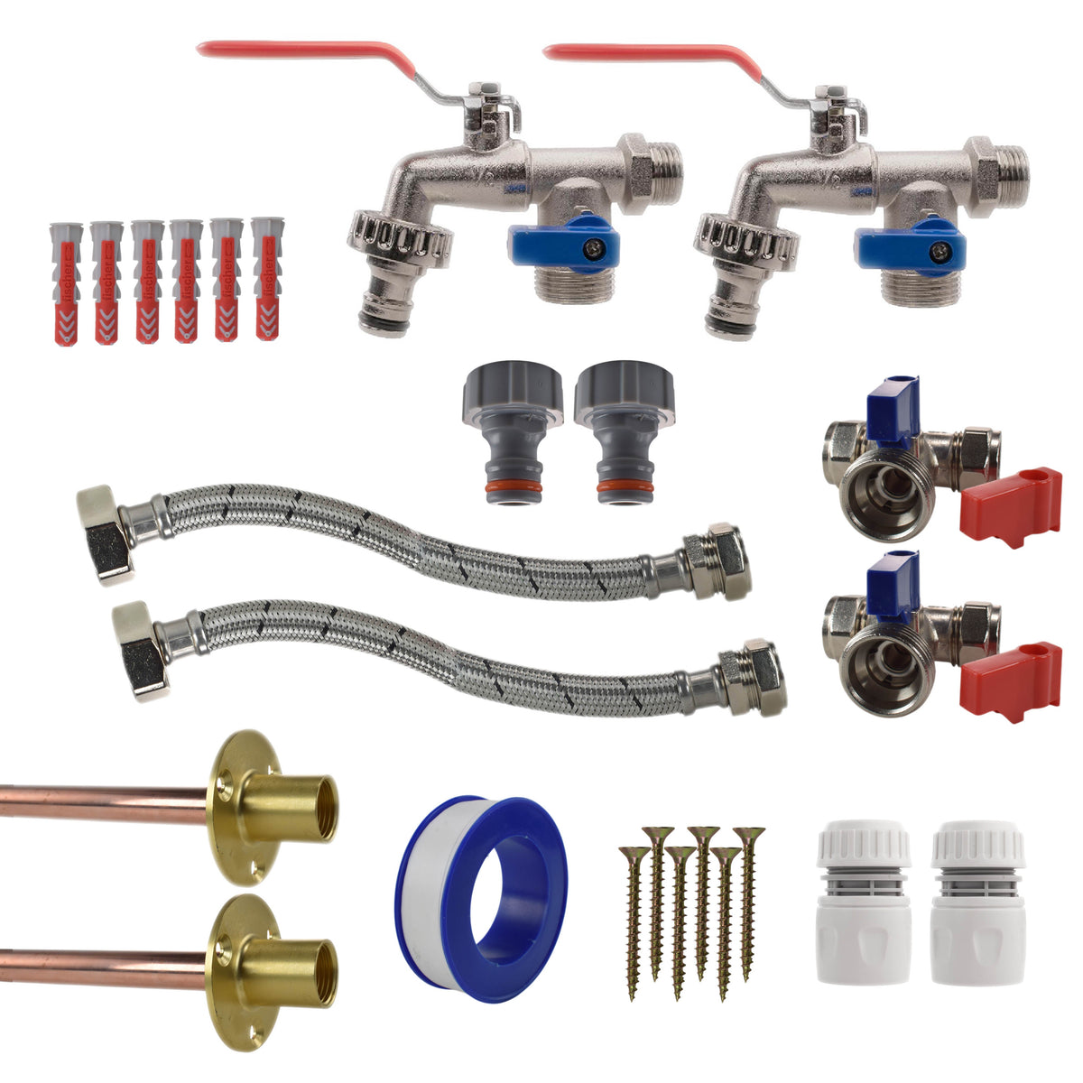 Double Lever Tap STANDARD Connection Kit x2 Garden Hose Pipe Brass Water Fitting
