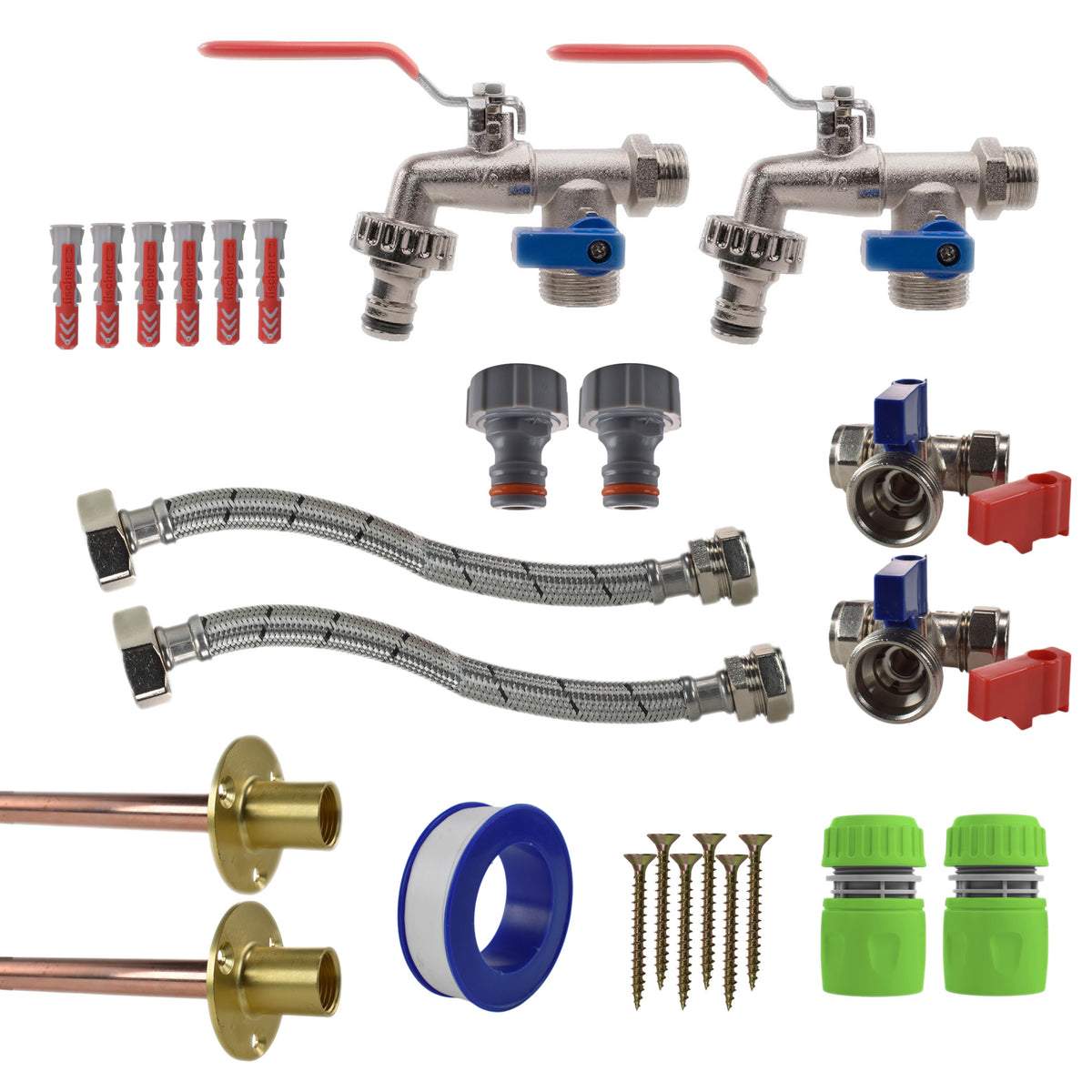 Double Lever Tap STANDARD Connection Kit x2 Garden Hose Pipe Brass Water Fitting