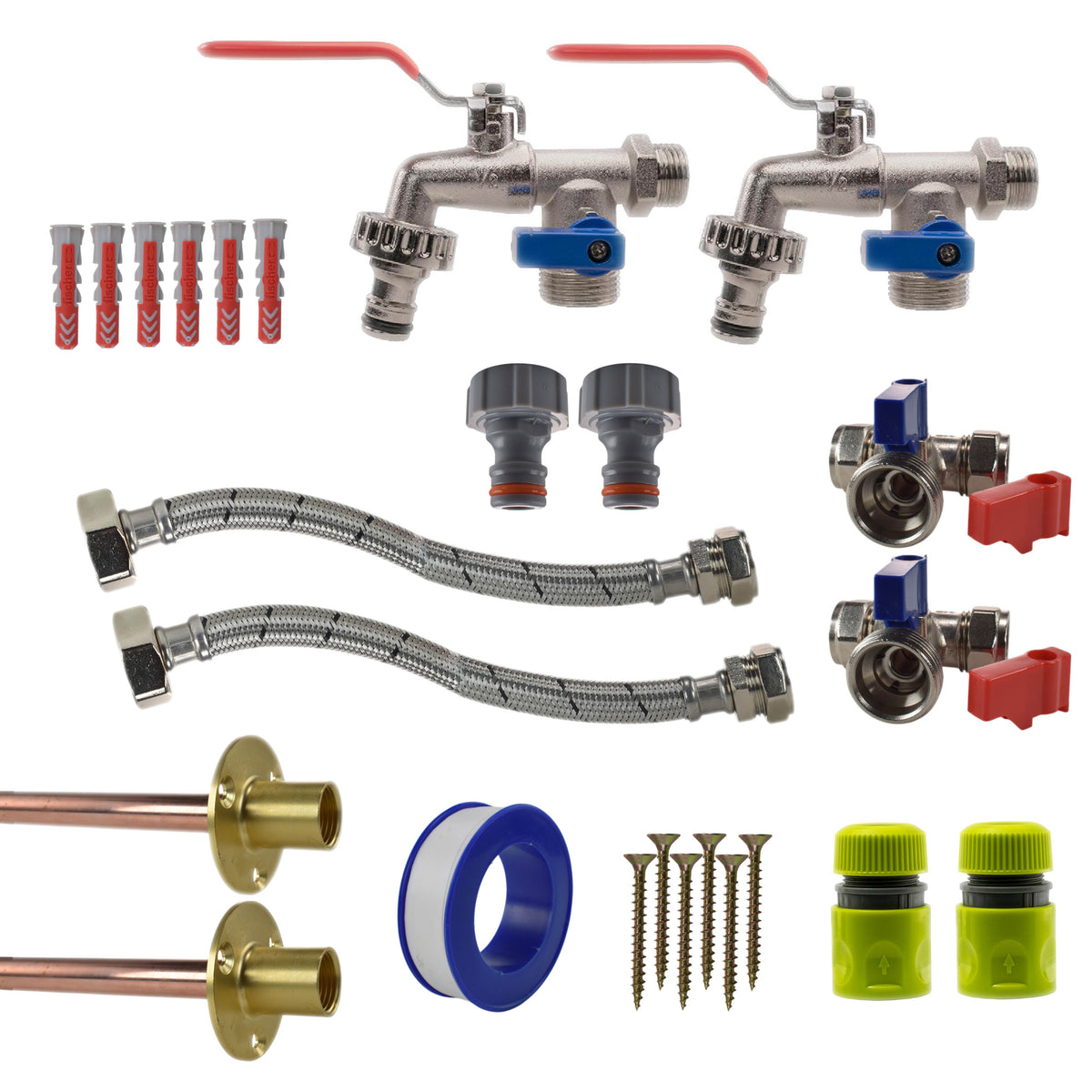 Double Lever Tap STANDARD Connection Kit x2 Garden Hose Pipe Brass Water Fitting