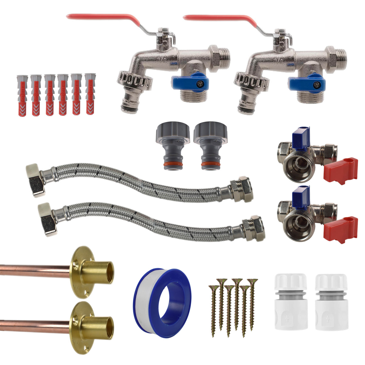 Double Lever Tap STANDARD Connection Kit x2 Garden Hose Pipe Brass Water Fitting